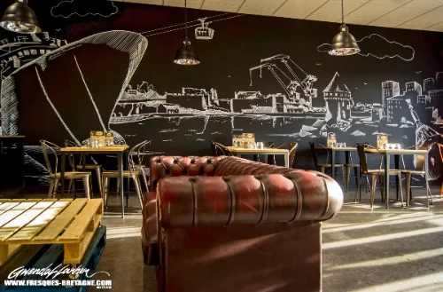 Décoration murale d'une crêperie-restaurant à Brest, par Gwendal Larher